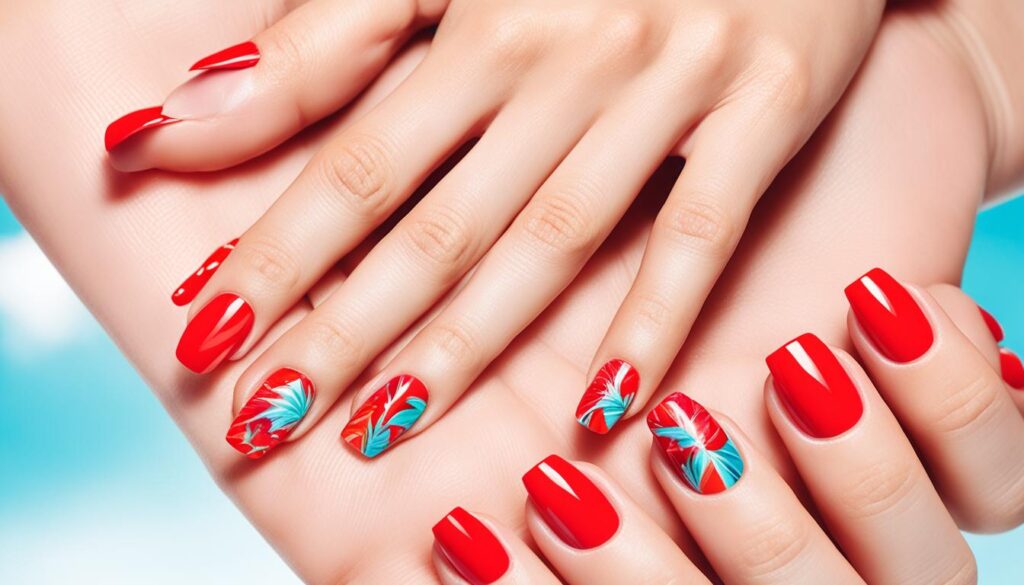 bright red nails with design summer